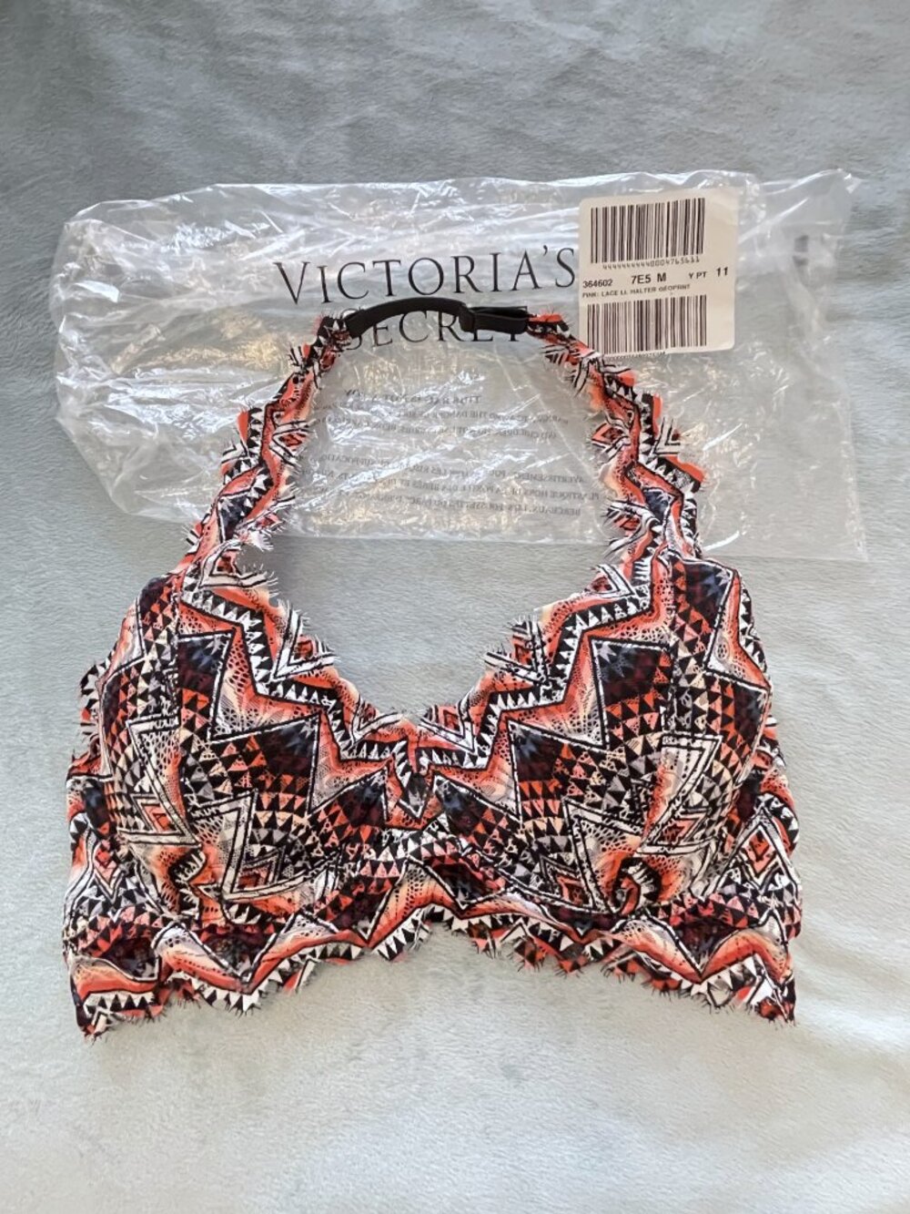 New Victoria's Secret PINK Lace Halter Bralette Bra Geometric Aztec Medium - Picture 3 of 11